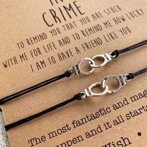 2/$30 NWT "Partners in Crime" 2 Piece Friendship bracelet w/ Handcuff clasp - Picture 1 of 9